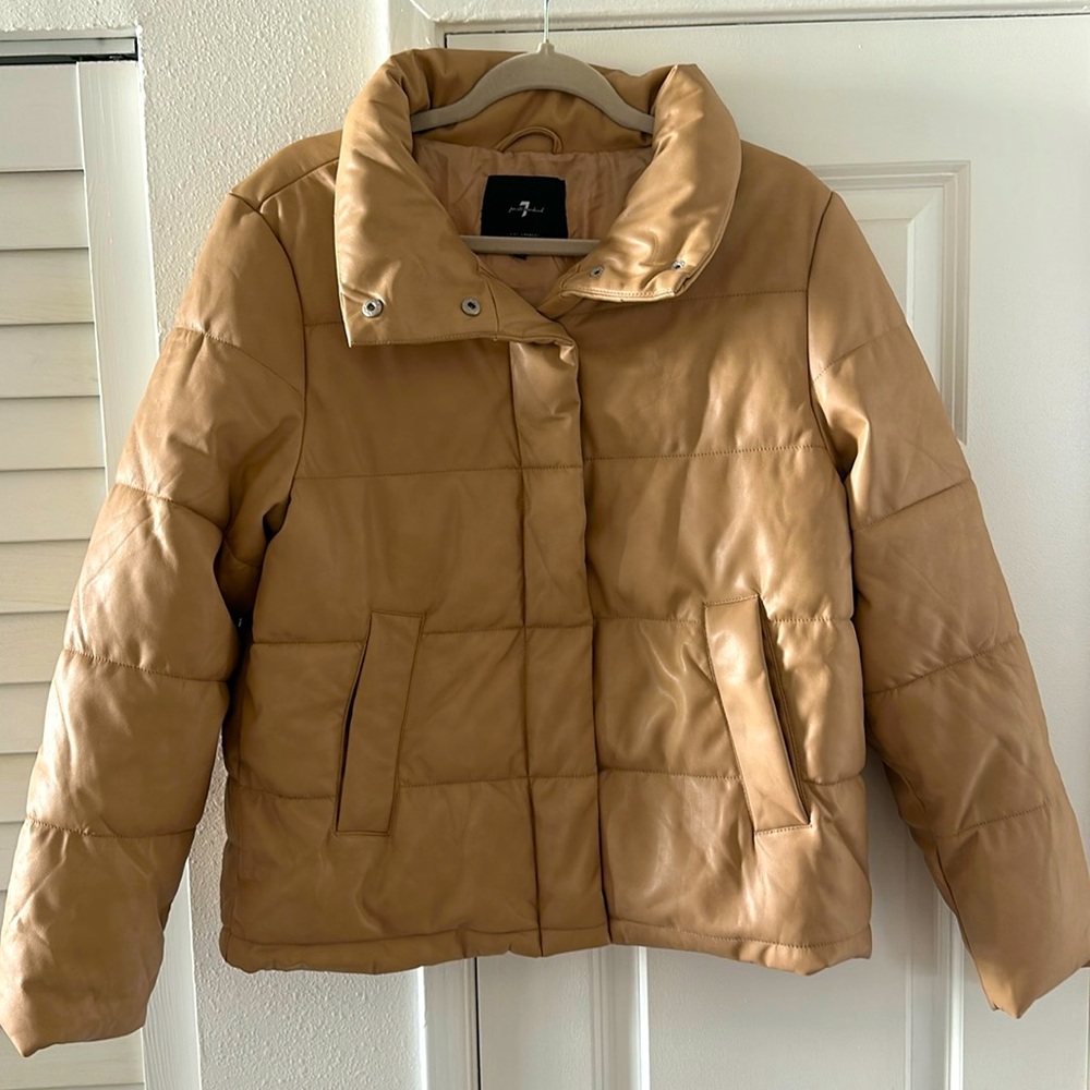 7 For All Mankind Vegan Leather Camel Puffer Jacket M